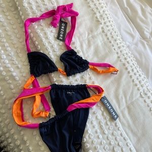Color block bikini set, orange/pink/navy